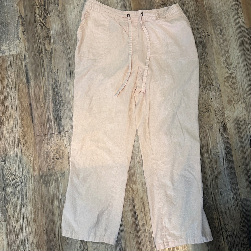 Per Se Peach Linen Blend Drawstring Straight Leg Pants XL
